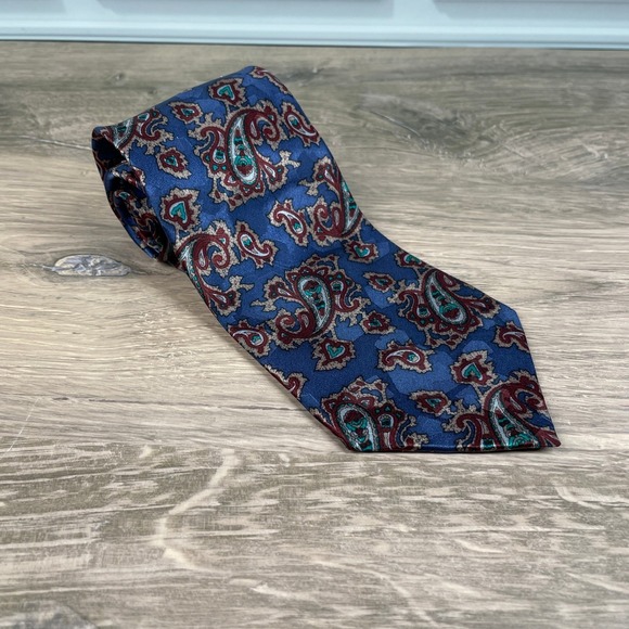 Rebae Silk Men's Blue Red Gold Paisley Classic Necktie - Picture 2 of 5